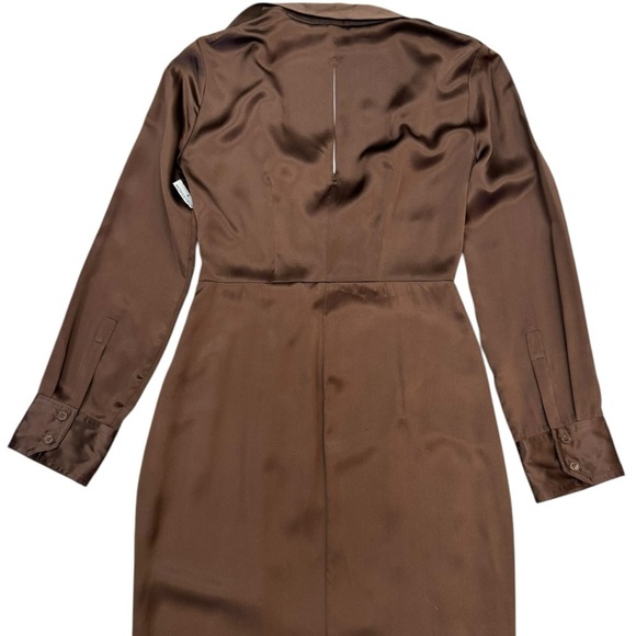 NWT Sold Out Reformation Lyon Silk Midi Shirt Dress in Brown Size 6 - Picture 7 of 12